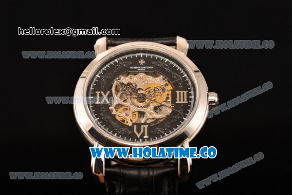 Vacheron Constantin Malte Asia Automatic Steel Case with Black Skeleton Dial and Silver Roman Numeral Markers - Click Image to Close